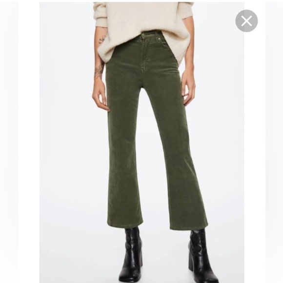 Mango Olive Green Corduroy Boot Cut Pants Size 2 - Picture 3 of 11